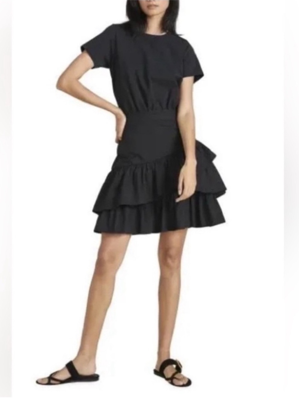 VERONICA BEARD Medium Black Noha Pima Cotton Rushed Peplum Dress Orig$350 Worn 1